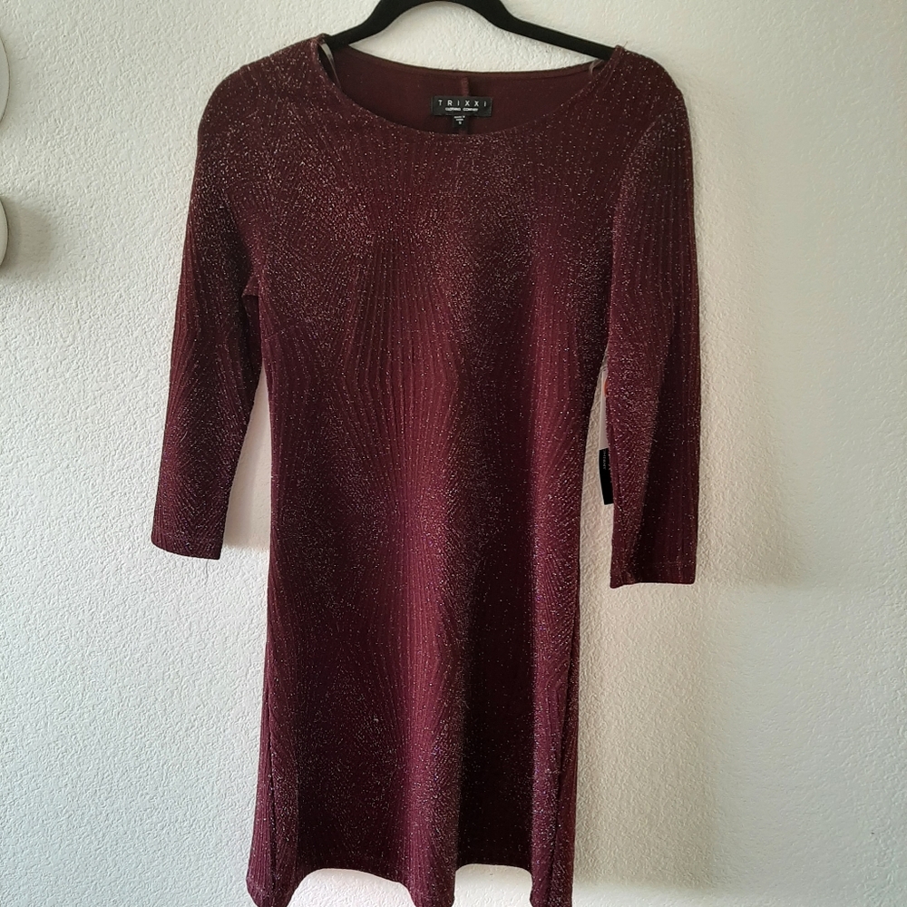 Trixxi Burgundy / Plum / Purple 3/4 Sleeve sparkle dress size Small
